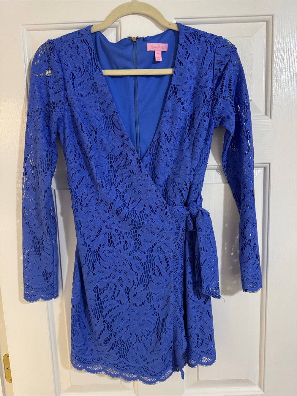 Lilly Pulitzer Cobalt Blue Lace Wrap Dress with Tie Waist
